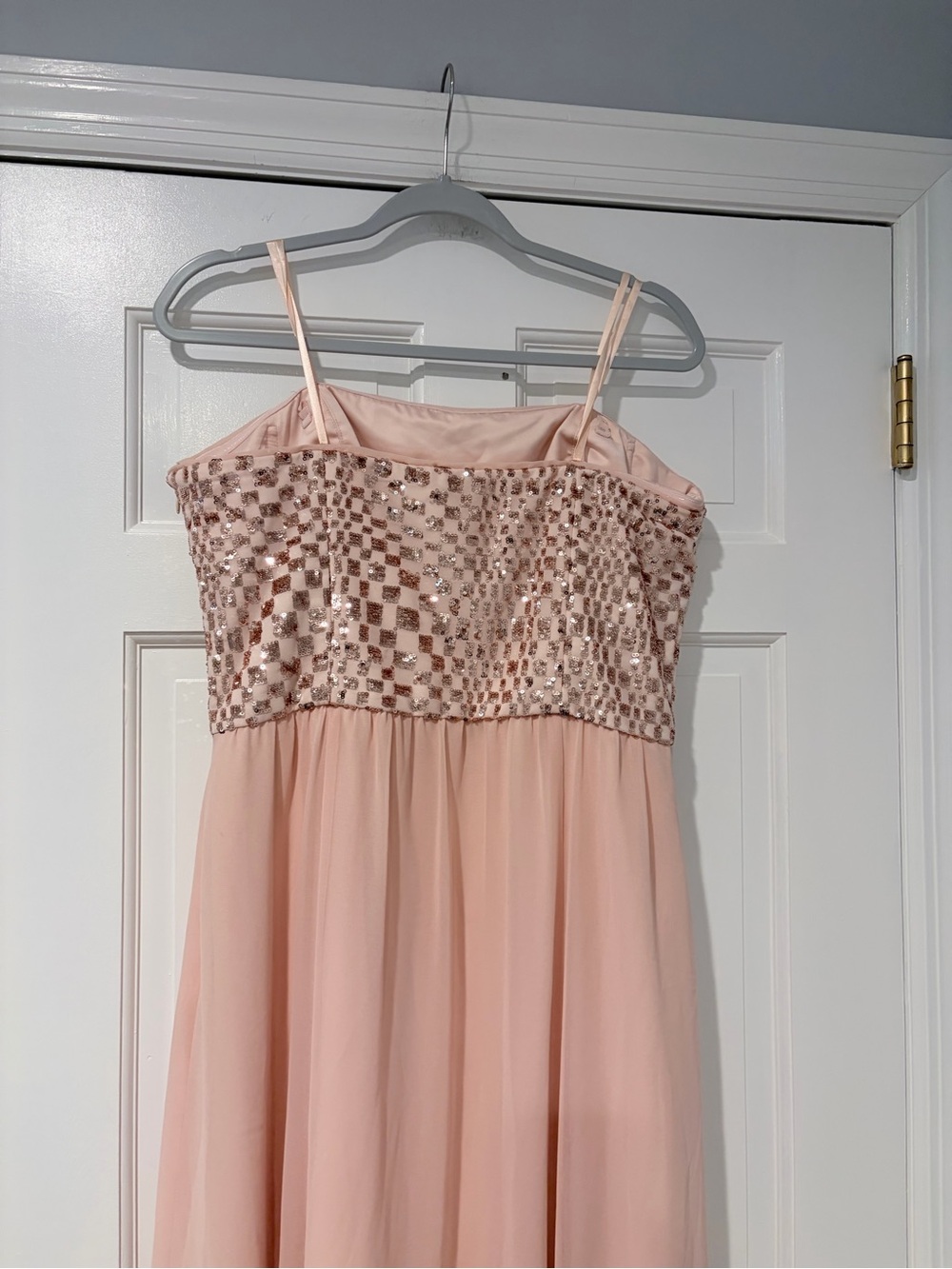 Lauren Ralph Lauren Evening Blush Pink Sequin Chiffon Gown Size 14 - Picture 5 of 11